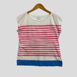 Talbots Sleeveless Top Women's Small White Striped Round Neck Shirt 100% Cotton